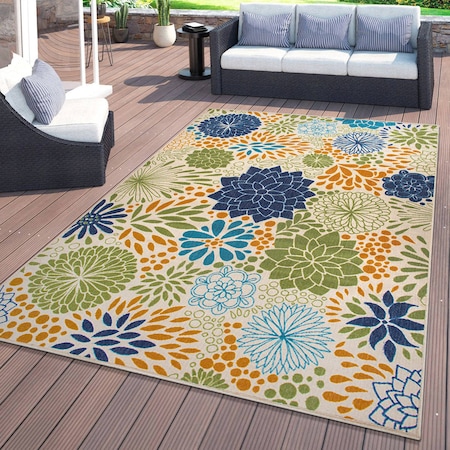World Rug Gallery Modern Floral Circles Flatweave Indoor/Outdoor Area Rug 5' X 7' Multi 9015MULTI5X7